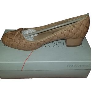 Sole Society Beige Leather Block Heel Quilted Shoe